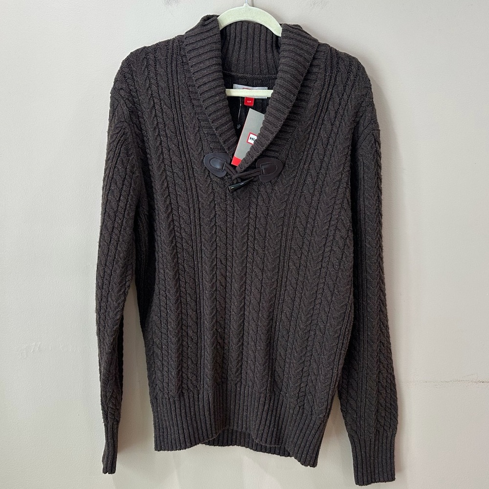NWT Hunter Men's Small Shawl Collar Cable Knit Sweater Toggle Pullover Charcoal